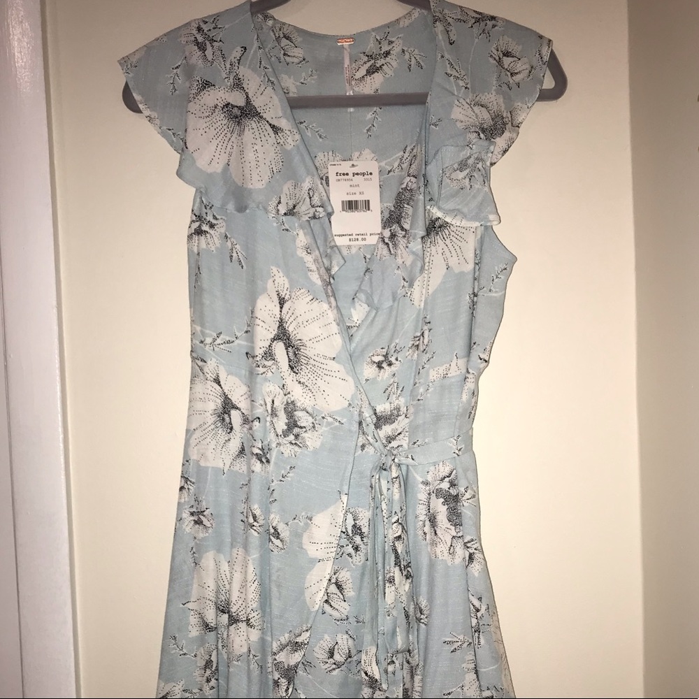 Free People Light Blue Wrap Ruffle Dress